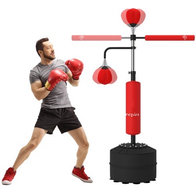Soozier 4-in-1 Boxing Punching Bag Stand with 2 Speedballs, 360° Relax Bar, & PU-Wrapped Bag & Adjustable Height