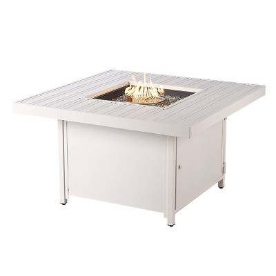 42" Square 55000 BTUs Propane Glass Fire Pit Table Set with 2 Covers - Gray - Oakland Living
