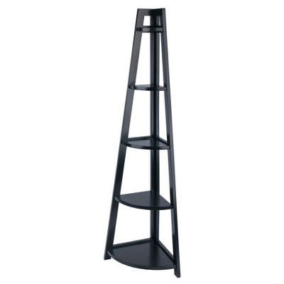 Winsome 58" Adam A Frame Corner Shelf Black: Mid-Century Modern Design, 5-Tier Storage, Lacquered Finish