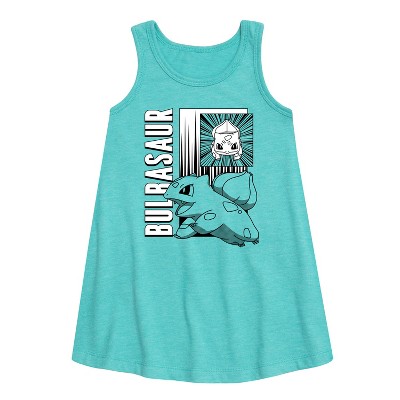 Girls' - Pokémon - Bulbasaur Anime Battle- Youth Girls A-line Dress Graphic Sleeveless Aline Dress