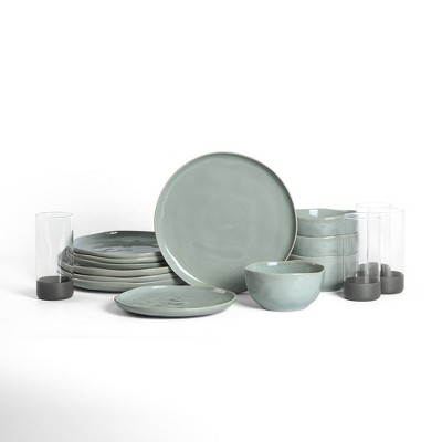 Stone Lain 16pc Mirella Stoneware Dinnerware Set Include Glasses