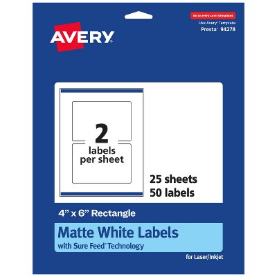 Avery Matte White Rectangle Labels with Sure Feed, 4" x 6"
