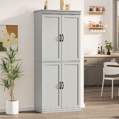 70" Tall Kitchen Pantry Cabinets, with 4 Doors, 2 Adjustable Shelves, Freestanding Cupboard, Modern Storage Cabinet, for Bathroom, Dining Room, Grey