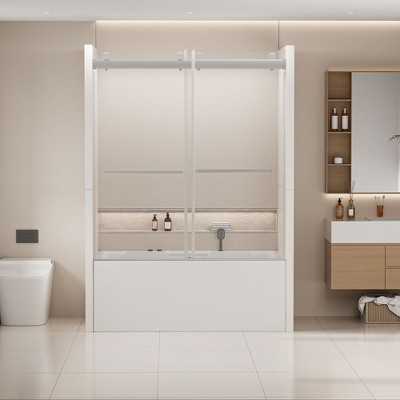 NicBex Shower Door 56-60 in. W x 62 in. H Frameless Double Bypass Tub Sliding Shower Door with Soft-closing, Chrome
