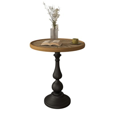 FONTOI French Country Side Table for Small Spaces, Side Table, Coffee Table with Pedestal for Living Room, Natural Wood, 19.9"*23.4"*19.9"
