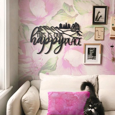 Sussexhome Happy Place Home Decor Metal Wall Art - Inspirational Sign for Bedroom