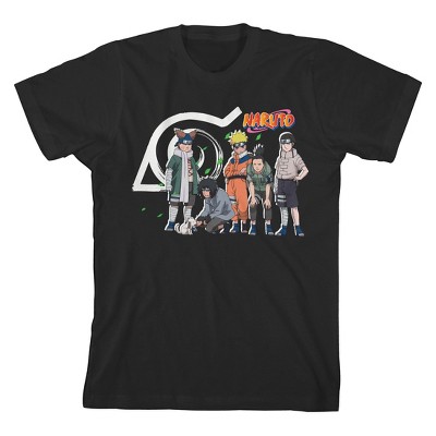 Naruto Characters & Konoha Emblem Boy's Black T-shirt