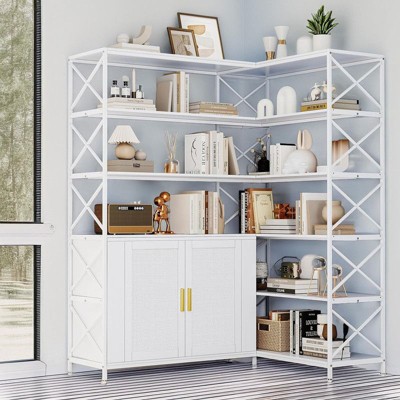 Coolmee 6 Tier Corner Bookshelf, Industrial Etagere Bookcase, Large L Shaped Storage Display Shelf for Home Office, Living Room, Kitchen