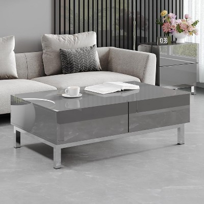 AMERLIFE Wide Modern High Gloss Electroplated Coffee Table with 2 Magnetic Storage Drawers