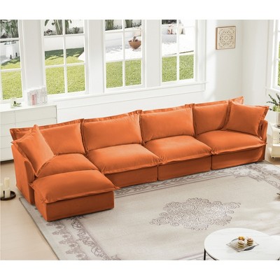 Oversized 156.6" Chenille Slipcovered L-Shaped Modular Sectional Sofa with French Edges and Removable Covers, 5-Piece Free combination