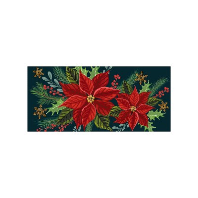 Evergreen Happy Holidays Poinsettia Sassafras Indoor Outdoor Switch Doormat 1'10"x10" Multicolored