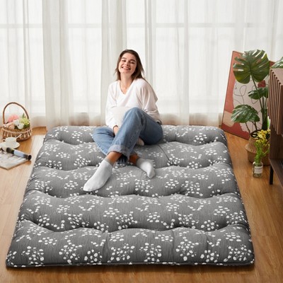 Japanese Futon Mattress Twin Size - Floral Pattern, Floor Mattress, Tatami Mat Compatible, Sleeping Mattress Pad, Ideal for Camping Travel