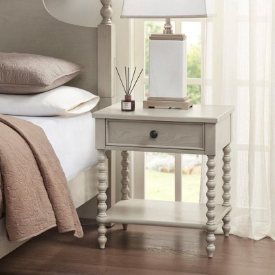 NicBex 1-Drawer Nightstands Solid Wood with Turned Legs, Morocco Finish & Lower Shelf, Farmhouse Style for Living Space, Natural
