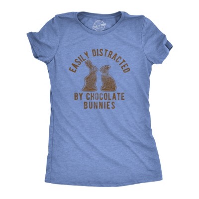 Womens Easily Distracted By Chocolate Bunnies T Shirt Funny Holiday Sunday Novelty Graphic Tee for Ladies - Crazy Dog Women's T Shirt For Holiday