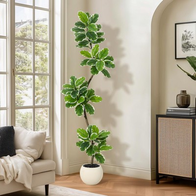 Fiddle Leaf Fig Tree Artificial Indoor, 7FT Tall Faux Rubber Tree with Sphere Planter, Tall Artificial Plants with Moss for Home Decor Living Room