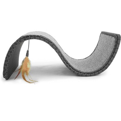 SmartyKat Scratch Scroll Sisal & Carpet Curled Cat Scratcher for Indoor Cats & Kittens, Features Feather Toy for Play, Looped Carpet Material