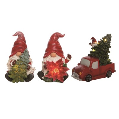 Transpac Light Up Glitz Gnome Decor Set of 3 Christmas Home Decorations Resin Decorative Objects