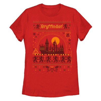 Women's Harry Potter Gryffindor Ugly Christmas Sweater Print T-Shirt