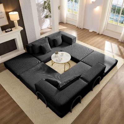 Kumasinova Modern Upholstered Sectional Sofa Couch Set, Oversized Modular Corduroy Sofa with 6 Pillows, DIY Configurable, Non-Slip Design