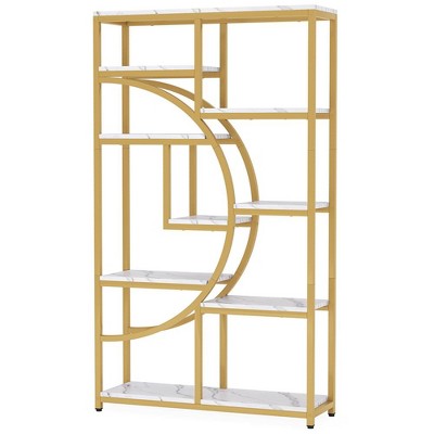 Resenkos Bookshelf, Bookcase Standing Shelf Unts,Freestanding Bookshelf, 68.9" Etagere Bookcase with 9 Open Shelves,Gold & White