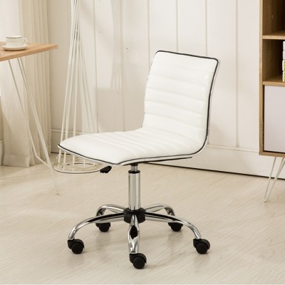 RISOKEYS Adjustable Office Chair PU Leather Low Back Ribbed Armless Swivel Task Chair Office Chair with Wheels for Bed Room Office
