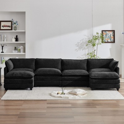 HYLEORY U-Shaped Sectional Sofa , Indoor Furniture Convertible Modular Circle Velvet Sectional Sofa Set with 2 Ottomans for Living Room
