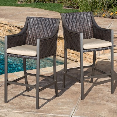 PAGED Patio Aluminium Bar Height Stools, Swivel Counter Stool Chair with Diamond Check Backrest and Rolled Armrests for Garden, Dining Room