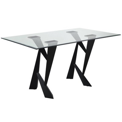 HOMES: Inside + Out 58" Darrah Modern Rectangle Glass Top Dining Table Black/Clear: Steel Frame, Seats 6