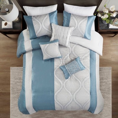 Madison Park 6pc King/California King Tessa Jacquard Comforter Set with Throw Pillow Teal Blue