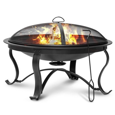 SINGLYFIRE 30" Fire Pit Outdoor Burning Fire Bowl with Ash Plate, Spark Screen, Log Grate, Poker