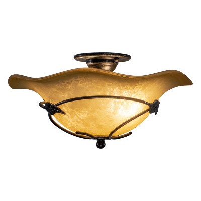 VAXCEL Vine Oil Shale Black Rustic Semi Flush Mount Ceiling Light Amber Glass
