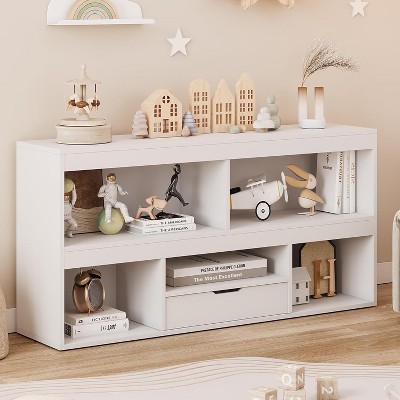 Toy Storage Organizer 5 Cubes Kids Bookshelf with Drawer Wooden Storage Cabinet Playhouse Shelves Cabinet