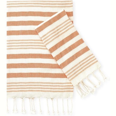 Folkulture Hand Towels Set of 2 (16 x 30) Orange Boho Decorative Hand Towel for Home Decor with Hanging Loop | 100% Cotton Turkish Hand Towels Set