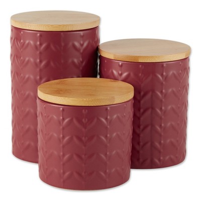 Design Imports Barn Red Matte Retro Vine Texture Ceramic Canister Set/3