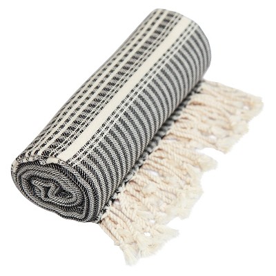 Luxe Herringbone Pestemal Beach Towel Black: Linum Home Textiles, Lightweight, Machine Washable