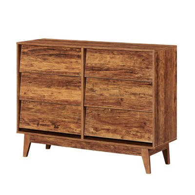 SEVOBAL Dressers 6 Drawer Double Dresser with Charming Vintage Style and Bevel Design for Practical Bedroom Storage, Brown, 13.4"*47.3"*30"