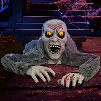 Joyfy Halloween Decoration Light-Up Zombie Groundbreaker, Halloween Outdoor Decor with bloodstain and Creepy Sound for Lawn Yard Patio Garden