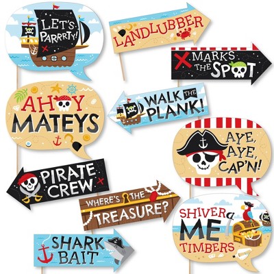 Big Dot of Happiness Funny Pirate Ship Adventures - Skull Birthday Party Photo Booth Props Kit - 10 Piece