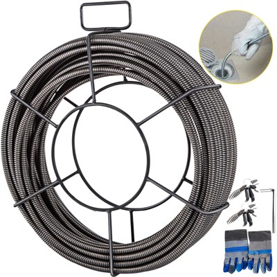 VEVOR Drain Cleaning Cable 75 Feet x 3/8 Inch Solid Core Cable Sewer Cable Drain Auger Cable Cleaner Snake Clog Pipe Drain Cleaning Cable, Gray