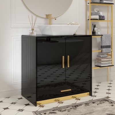 Famapy Freestanding Vanity Cabinet for Bathroom, High-Gloss Design, Storage