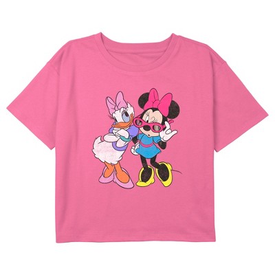 Girl's Mickey & Friends Daisy Duck and Minnie Mouse Sunglasses Graphic Graphic Cropped T-Shirt