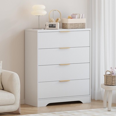 Fluted Dresser for Bedroom with 4 Drawers, 38.6" Tall Dresser with Metal Handles, Wide Chest of Drawers for Living Room, Hallway, Closet