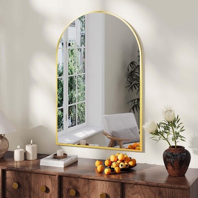 Arched Wall Mirror, Arch Bathroom Mirror, Wall Mounted Vanity Mirror with Arch Metal Frame, Modern Bathroom Vanity Mirror for Bedroom