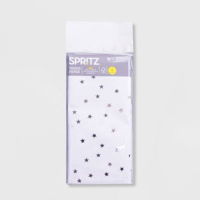 6ct Tissue Paper Silver Star Print - Spritz™: Gift Bag Tissue, Star Pattern, All Occasions, 16.5" x 24"