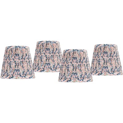 Springcrest 4" Top x 6" Bottom x 5 1/2" High x 5 1/2" Slant Print Lamp Shade Replacement Set of 4 Small Pink Blue Empire Shirred Pleated Clip On