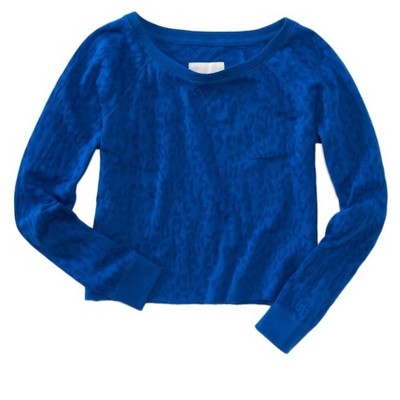 Aeropostale Womens Sleeve Leopard Print Cut-off Knit Sweater