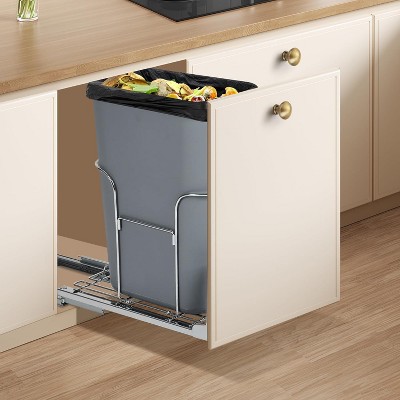 Under-Cabinet Pull-Out Trash and Recycling Bin with Full-Extension Soft-Close Slides, Stainless Steel and Plastic Space-Saving Waste