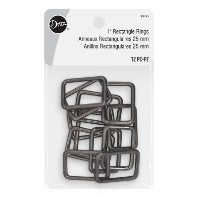 Dritz 12ct 1" Rectangle Rings Gunmetal: Metal Sewing Fasteners, Gray, 3.8" Length, 2.8" Width, Pack of 12