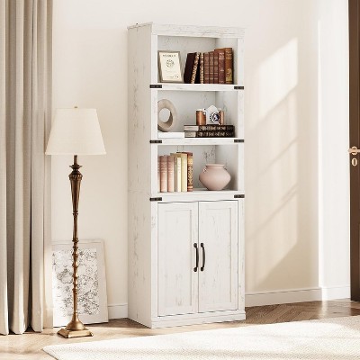 Acekool 5-Tier Farmhouse Bookshelf with Doors, Wooden Storage Cabinet for Living Room, Office, Bedroom