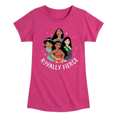 Girls' - Disney Princess - Moana Jasmine Pocahontas Mulan Royally Fierce Fitted Short Sleeve Graphic T-Shirt